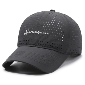 Quick-dry breathable dark grey baseball cap with laser-cut holes and Narason embroidery