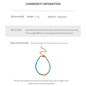 Detail specifications of turquoise beaded bracelet with silver accents and size parameters