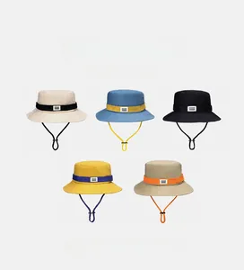 Detail view of quick-dry sun hats with adjustable drawstrings in five outdoor colors