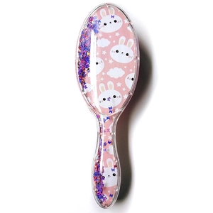 Transparent air cushion hairbrush with pink rabbit patterns and purple sequins for kids