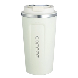 Creamy white 304 stainless steel coffee mug with vacuum insulation and a matching lid
