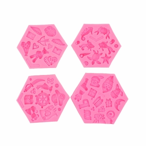 4tlg. rosa Silikonformen Set mit Piraten-, Meerestier- und Geschenkmotiven für DIY