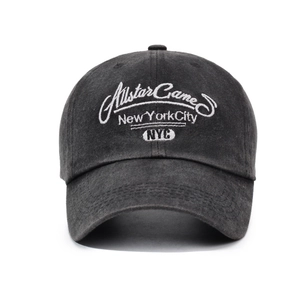 Vintage washed cotton baseball cap with NYC embroidery in dark grey minimalist style