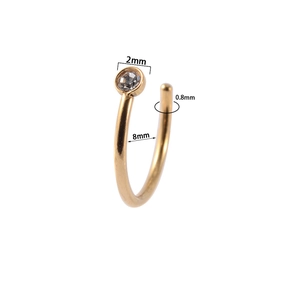Gold stainless steel C-shaped nose ring with 2mm rhinestone and 8mm inner diameter