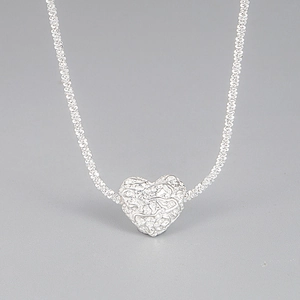 925 Sterling Silver Heart Pendant Necklace For Women Korean Tin Foil Crumpled Texture Irregular Clavicle Chain Jewelry