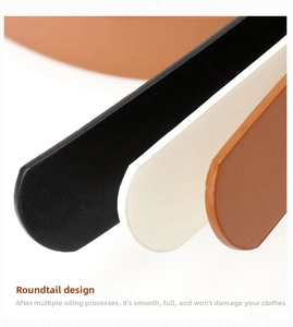 Detail of round tail belt design with multi-layered edge oil finish in three colors