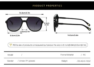 Detailed size chart and dimensions for classic unisex pilot polarized sunglasses