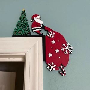 Décoration de cadre de porte de Noël en bois avec Père Noël et sapin de fête