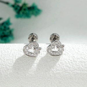 Heart Bow Ear Cartilage Stud Piercing Jewelry Titanium Steel Copper Zircon Micro Pave Flat Back Elegant Vintage For Women