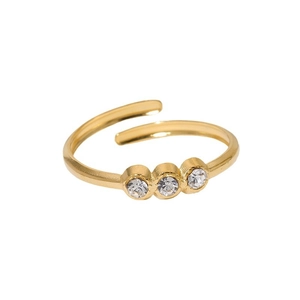 Minimalist 18K gold plated titanium ring with three round cubic zirconia stones