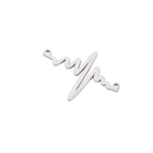 Polished stainless steel heartbeat ECG pendant connector with dual rings on white background