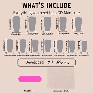 Sizing chart for cat eye cat-eye pink pearl press-on nails with tool kit