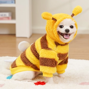 Costume da ape in pile per cani con strisce gialle e ali per animali domestici medi