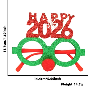 Detailed dimensions for the Happy 2026 glitter Christmas party glasses frame