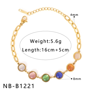 Detail showing dimensions of the gold steel bracelet with colorful zircon stones