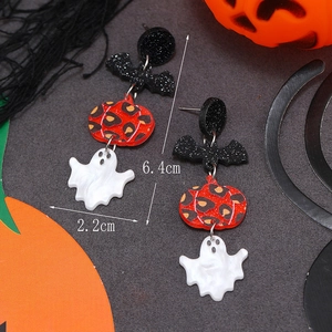 Detailed view showing Halloween acrylic earrings dimensions of 6.4cm height and 2.2cm width