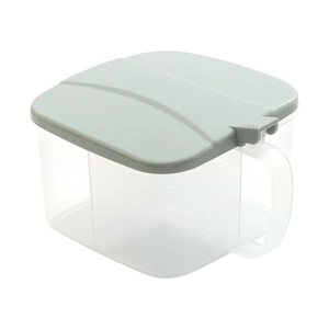 Kitchen seasoning box with 4 compartments, gray lid, handle and transparent plastic body
