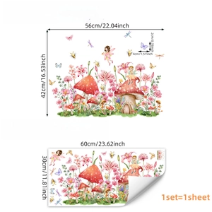 Floral mushroom house window sticker for glass decoration, size 56x42cm static cling decal