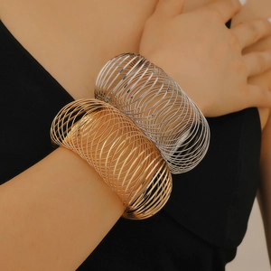 Geometric Spiral Metal Bangle Necklace And Earrings Jewelry For Women Modern Hollow Coil Design Alloy Accessory