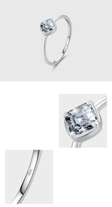 Macro detail of S925 sterling silver stamp and pave-set square 5A zircon stone