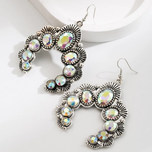 Bohemian silver geometric earrings with colorful crystals and vintage textures