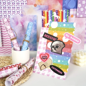 Pink and purple decorative stationery set with heart patterns for DIY scrapbooking