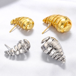 Spiral Stud Earrings 18K Gold Plated Brass Geometric Hollow Waterdrop Croissant Style Minimalist Jewelry For Women