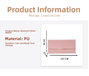 Pink PU leather wallet interior view showing card slots and compartments 19cm length