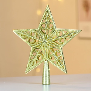 Elegant 20cm gold cutout star tree topper with intricate carved patterns for Christmas decor