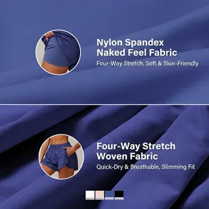 Short de yoga 2 en 1 pour femme à séchage rapide avec poche et haute élasticité, bleu foncé