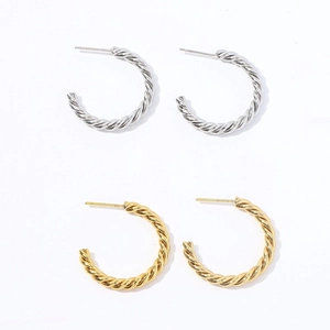 Twisted Rope C-Shape Hoop Earrings Stainless Steel 18K Gold Plated Trendy Fashion Jewelry For Women