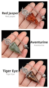 Detailed resin hexagonal dowsing pendants with tree of life and gemstone chips