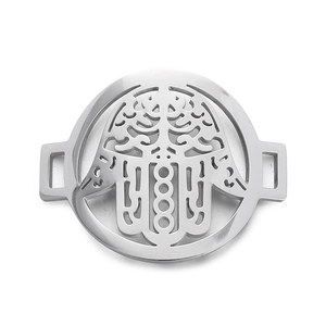Polished silver Hamsa Hand oval connector charm for DIY bracelets with dual ring loops