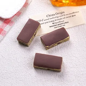 Miniature resin chocolate waffle sandwich cookies for DIY crafts, 0.9x1.4x2.8cm size
