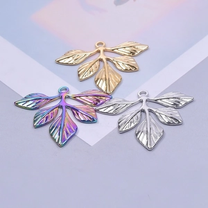 Minimalist stainless steel leaf charms in gold, silver and rainbow finish for DIY jewelry