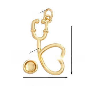 Golden stethoscope pendant detail showing dimensions 18x24x2mm for jewelry making