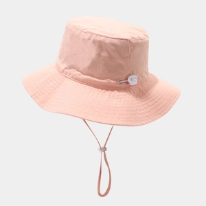 Pink wide brim sun hat with windproof drawstring and adjustable head circumference strap