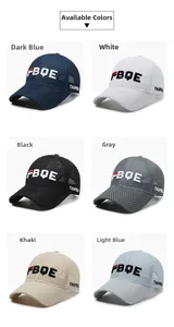 Detailed grid view of six colors breathable mesh baseball caps with FBQE embroidery