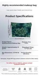 Detailed dimension chart showing a floral linen makeup bag measuring 17x25cm on white background