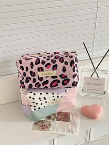 Vintage leopard and patchwork octagonal stationery pouch with large capacity storage