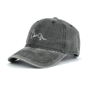 Charcoal grey washed cotton baseball cap with embroidered dachshund dog and love text