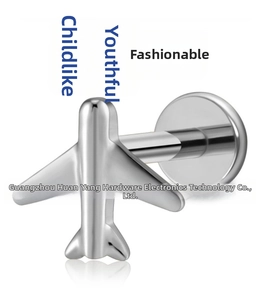 Polished G23 titanium airplane stud earring with internal thread for cartilage piercing