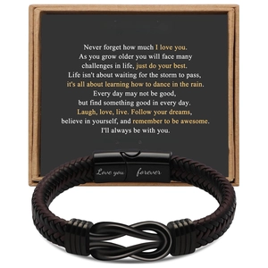 Braided leather bracelet with magnetic clasp in a gift box with a grandson message card