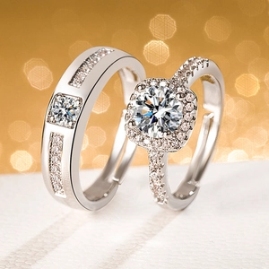 Princess Square Zircon Adjustable Ring Copper Prong Halo Wedding Engagement Jewelry Fashion For Lovers