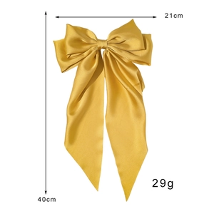Elegant gold silk satin bow hair clip with long ribbons, 21cm width and 40cm length