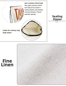 Detail view of durable woven linen fabric and anti-slip alloy zipper of the pouch
