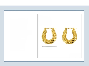 Detailed view of 5mm thick gold-plated stainless steel twisted hoop earrings, 20mm size