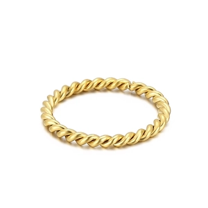 Minimalist golden stainless steel twisted rope ring with a smooth satin matte finish