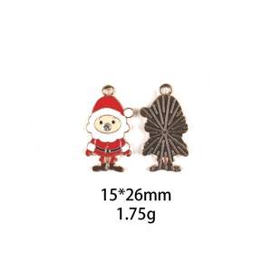 Detailed front and back of Santa Claus enamel charm with rhinestone for DIY jewelry