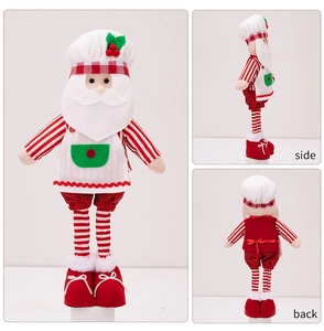 Mehrere Ansichten der Weihnachtsmann-Stoffpuppe mit Kochmütze von vorne seitlich und hinten